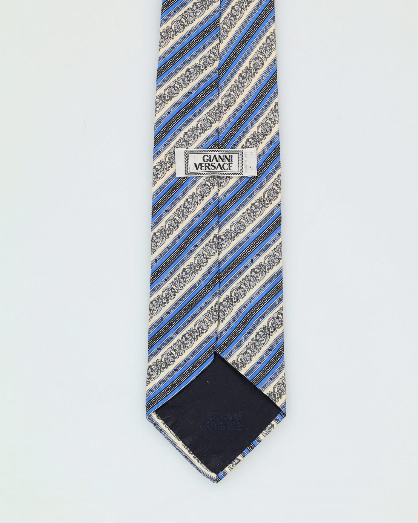 90s Gianni Versace Blue / Cream Patterned Tie