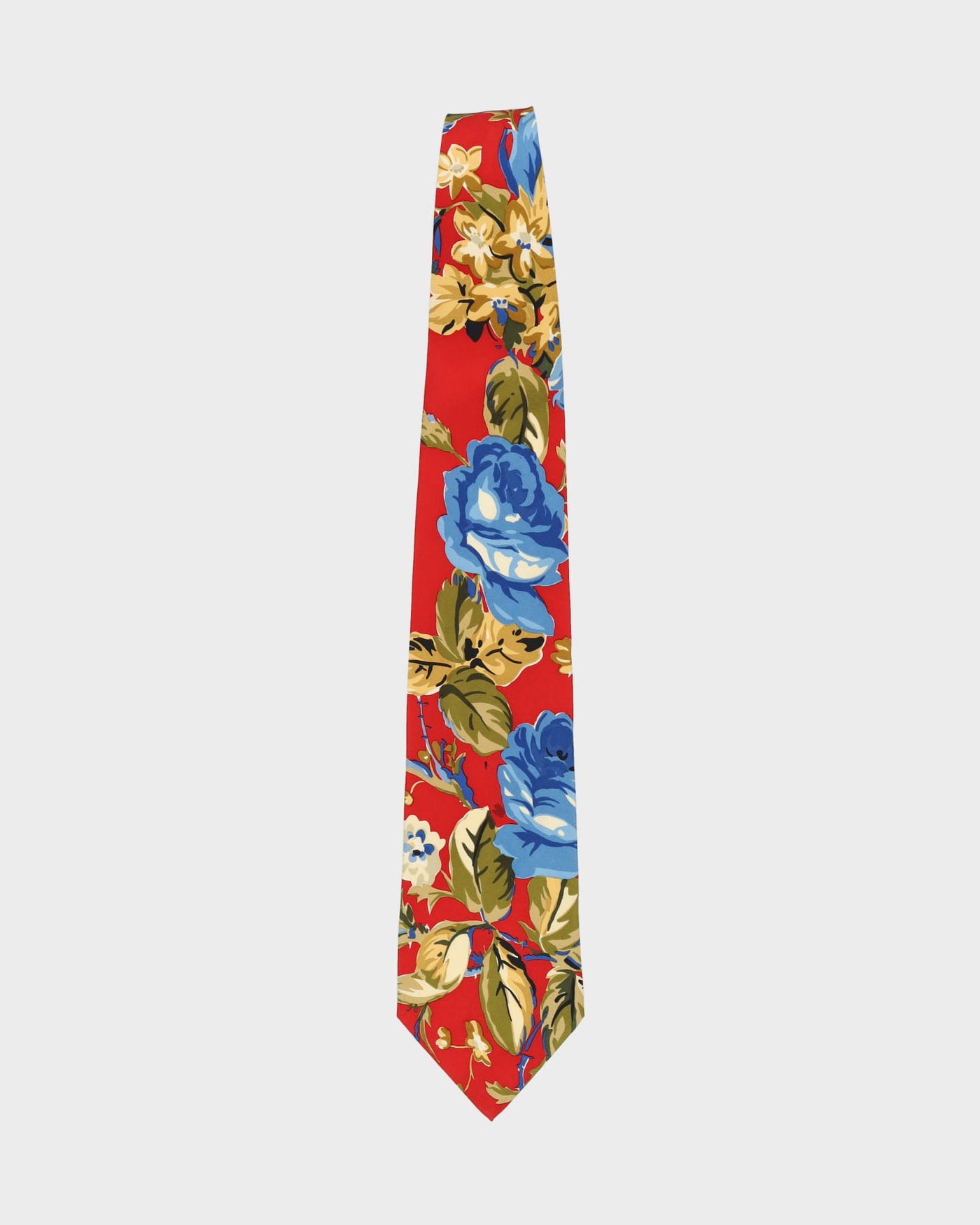 Hugo Boss Red / Blue Floral Silk Patterned Tie