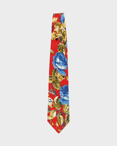 Hugo Boss Red / Blue Floral Silk Patterned Tie