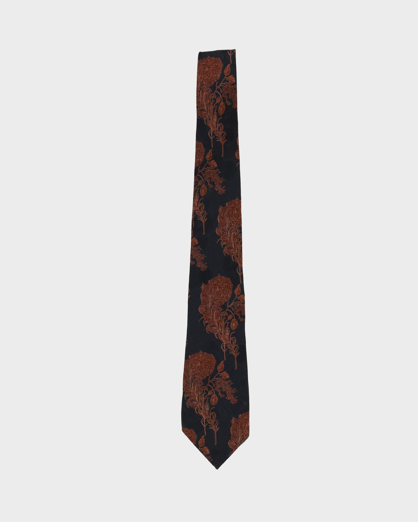 80s Hugo Boss Black / Brown Floral Patterned Tie