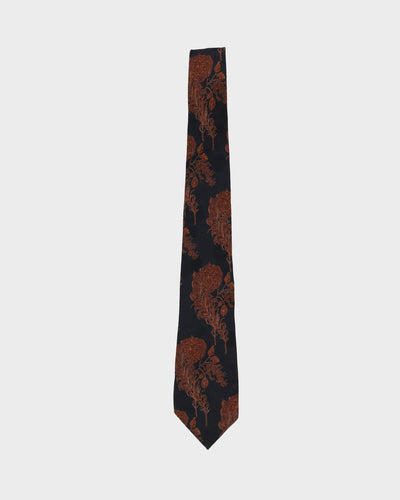 80s Hugo Boss Black / Brown Floral Patterned Tie