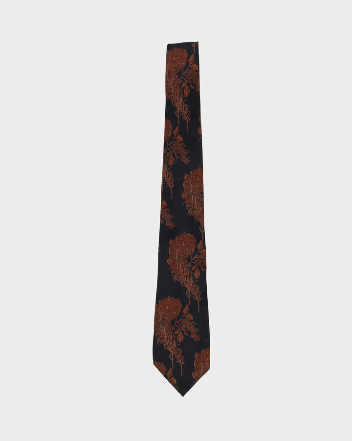 80s Hugo Boss Black / Brown Floral Patterned Tie