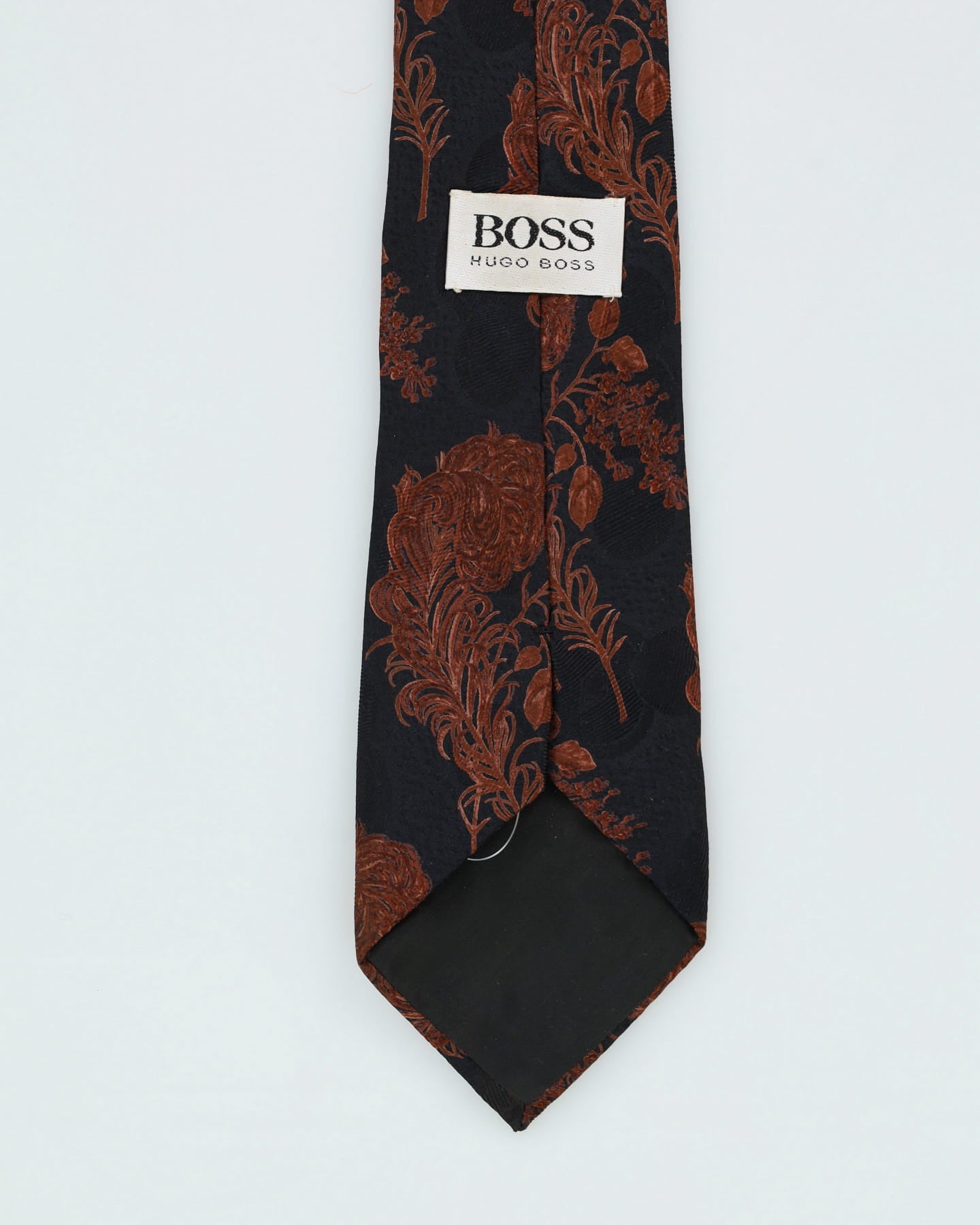 80s Hugo Boss Black / Brown Floral Patterned Tie