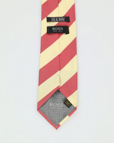 Hugo Boss Red / Yellow Silk Patterned Tie