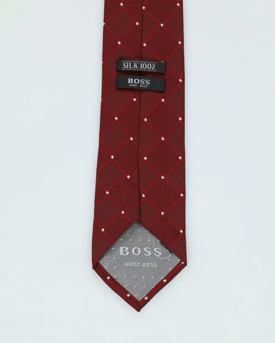 Hugo Boss Burgundy Patterned Silk Tie