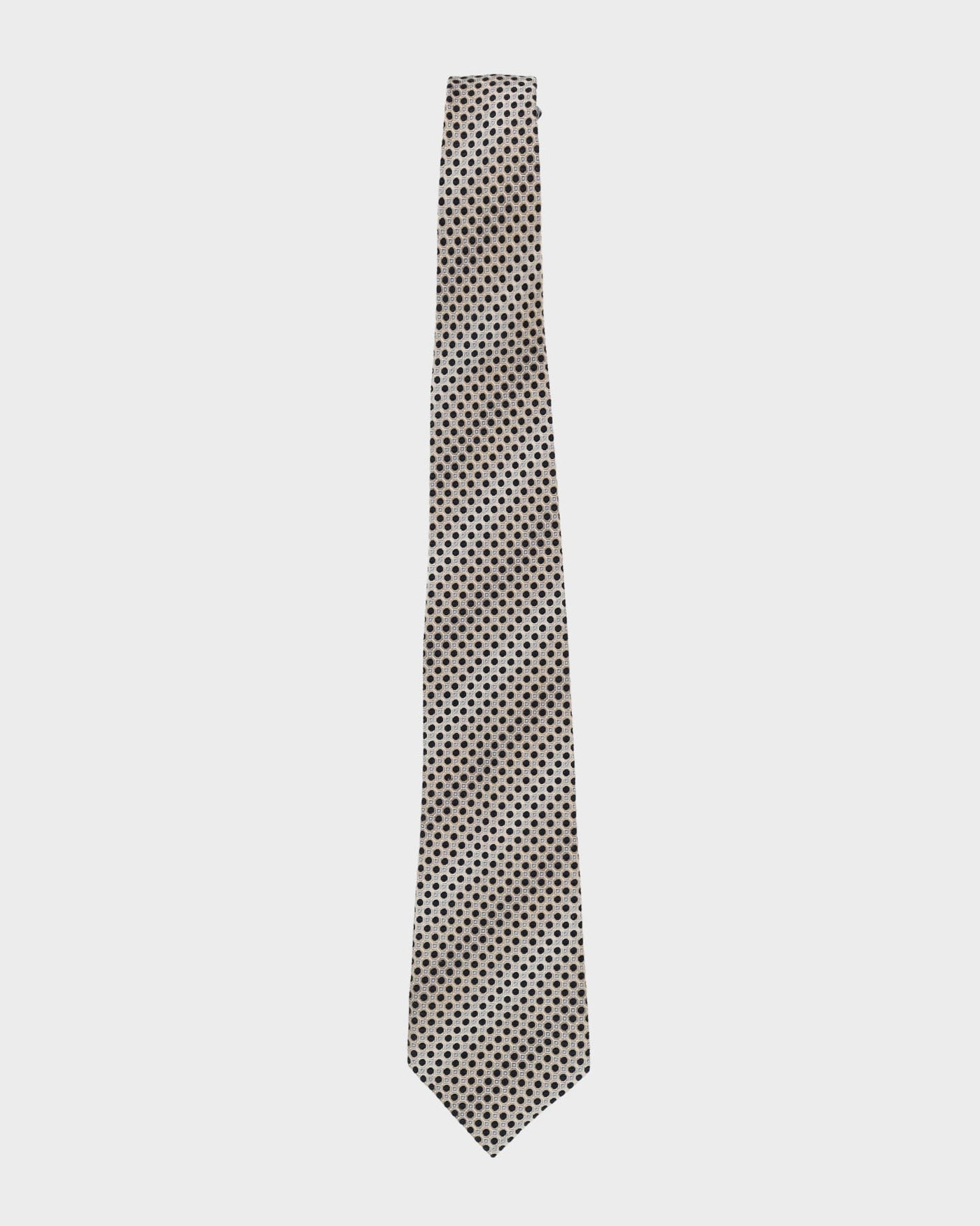 90s Valentino Silver / Black Dot Patterned Silk Tie