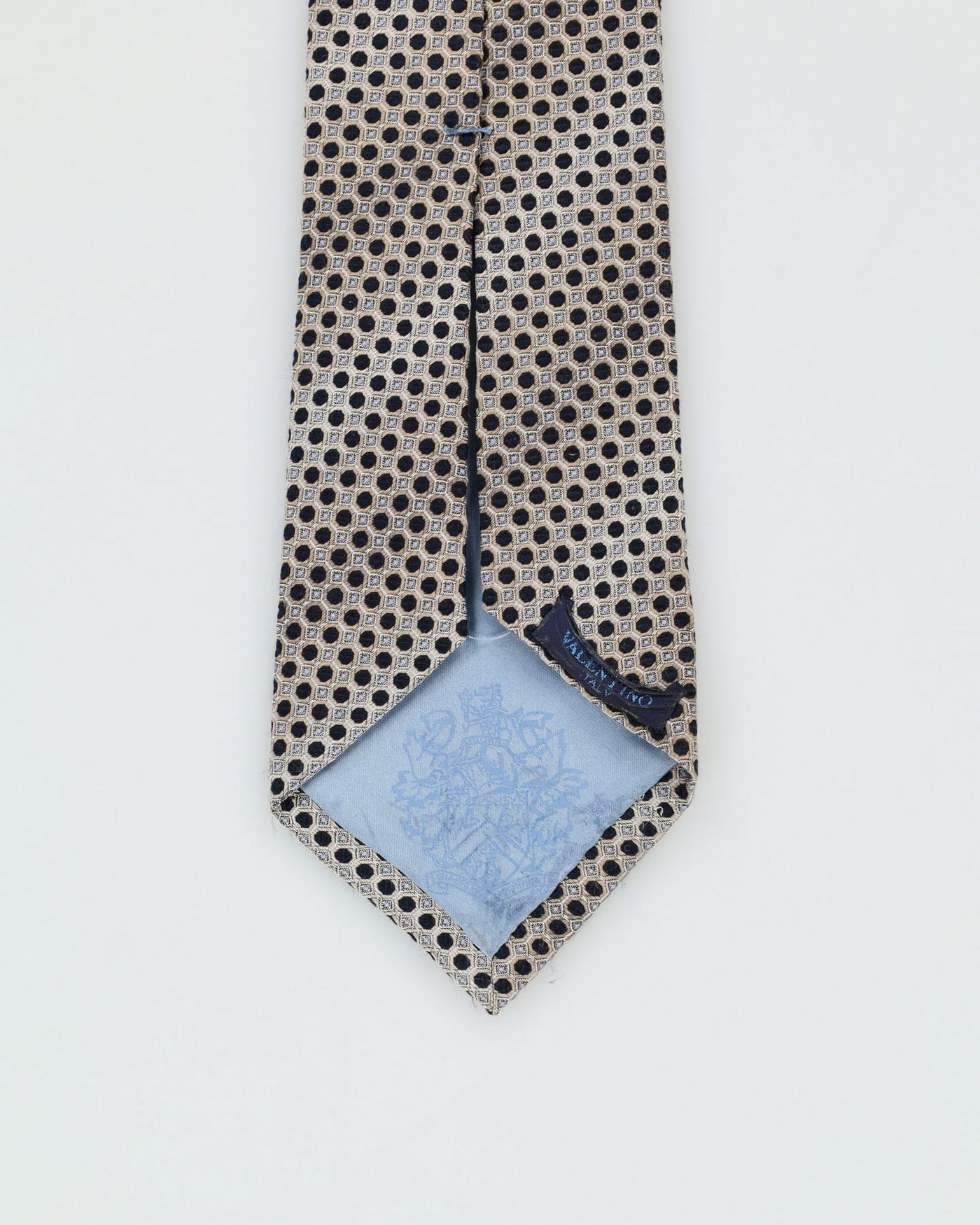 90s Valentino Silver / Black Dot Patterned Silk Tie