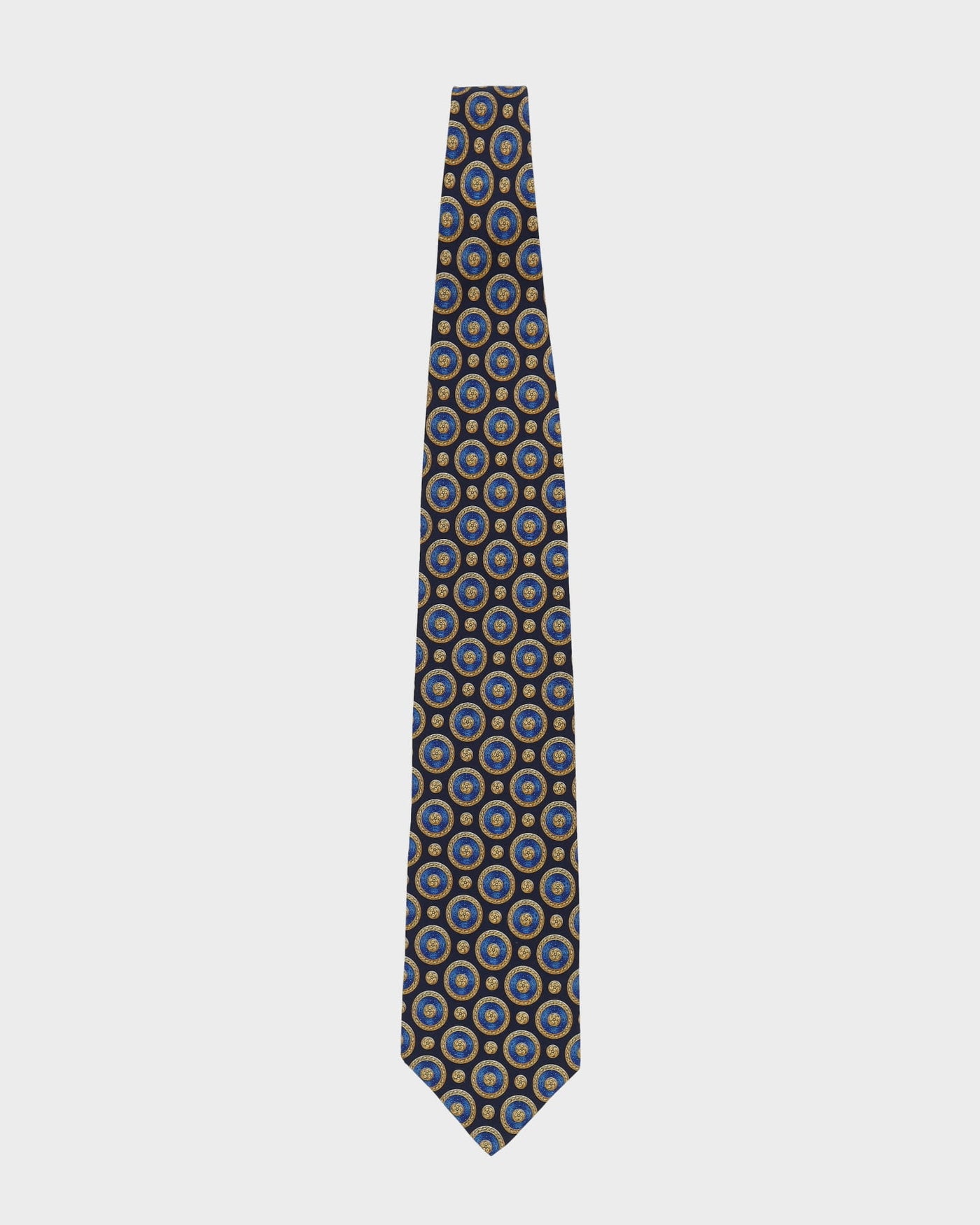 80s Valentino Black / Blue / Gold Patterned Silk Tie