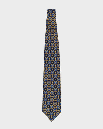 80s Valentino Black / Blue / Gold Patterned Silk Tie