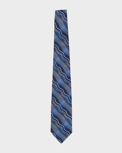 90s Valentino Blue Wave Patterned Silk Tie