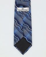 90s Valentino Blue Wave Patterned Silk Tie