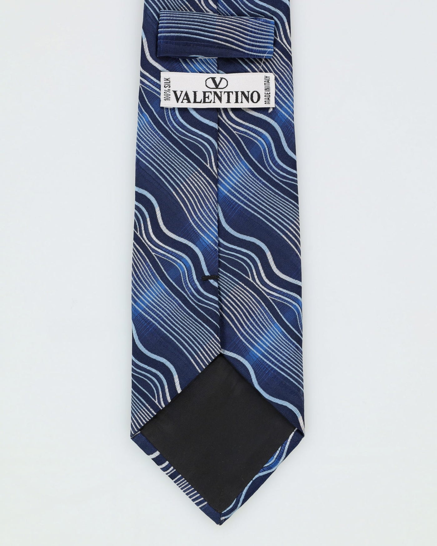 90s Valentino Blue Wave Patterned Silk Tie