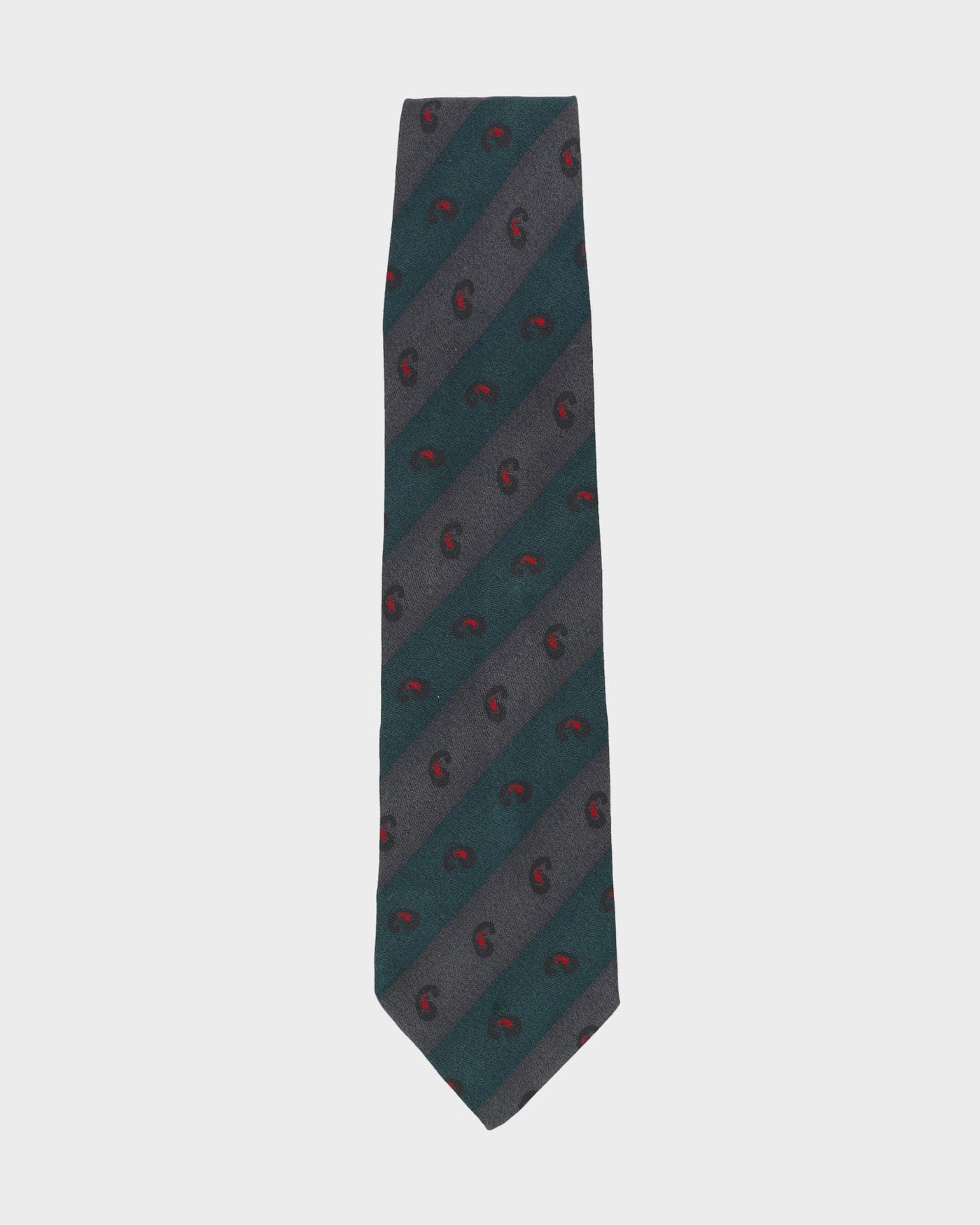 80s Giorgio Armani Green / Dark Grey Patterned Silk Tie