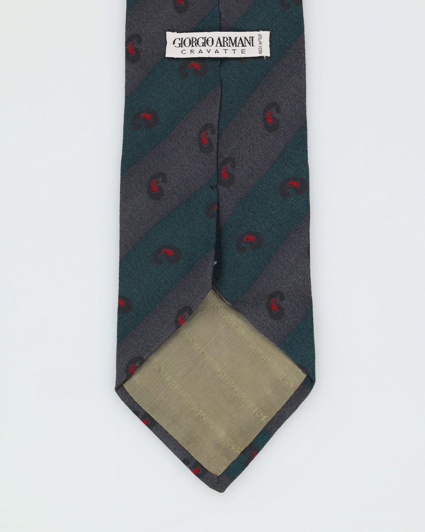 80s Giorgio Armani Green / Dark Grey Patterned Silk Tie