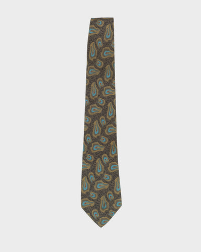 80s Giorgio Armani Black / Brown / Blue Patterned Silk Tie