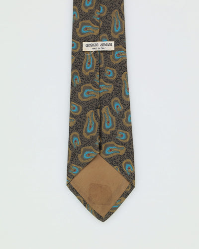 80s Giorgio Armani Black / Brown / Blue Patterned Silk Tie
