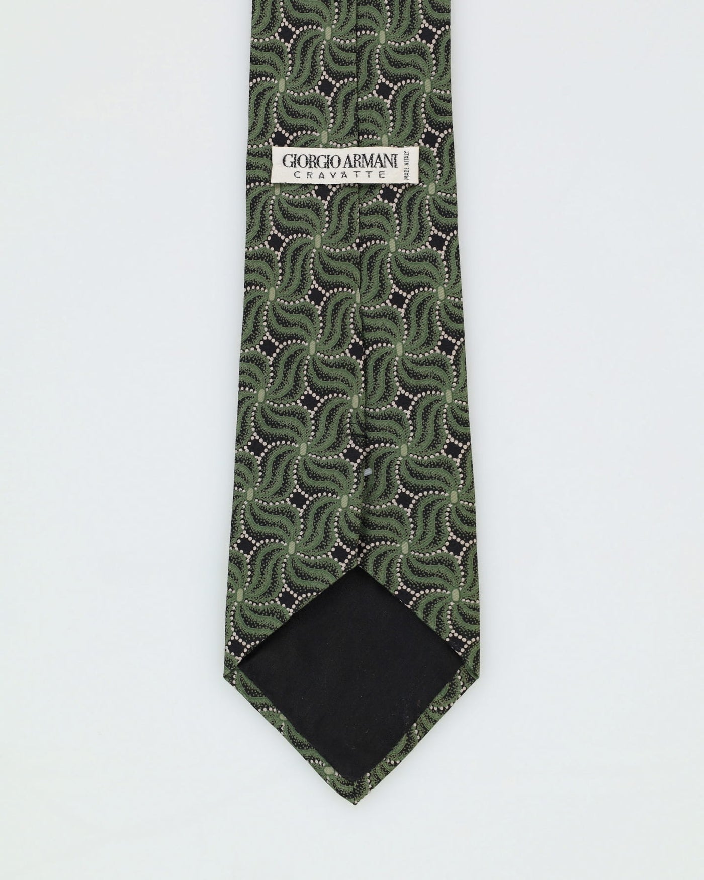 80s Giorgio Armani Green Patterned Silk Tie
