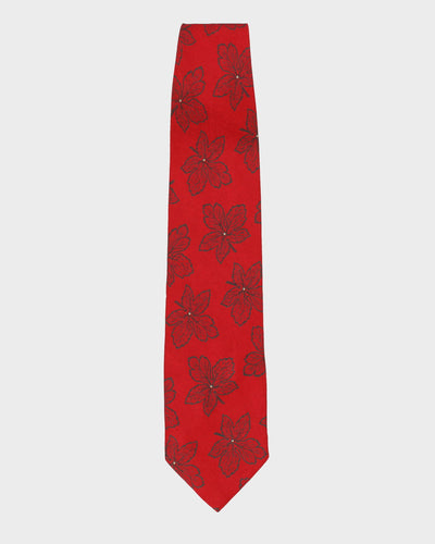 80s Giorgio Armani Red Floral Patterned Silk Tie
