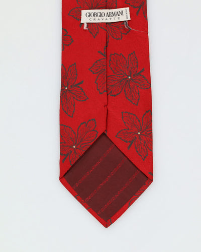 80s Giorgio Armani Red Floral Patterned Silk Tie