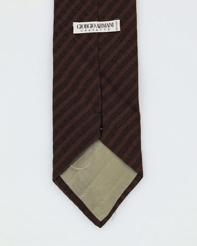 80s Giorgio Armani Brown Two Tone Patterned Silk Tie