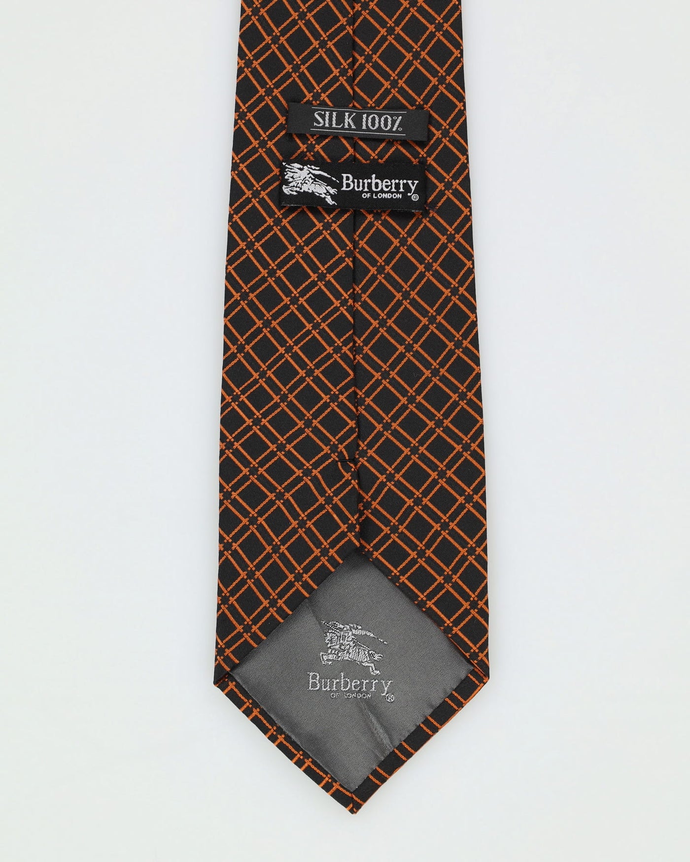 Burberry Black / Orange Patterned Silk Tie