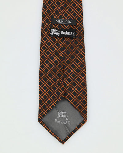 Burberry Black / Orange Patterned Silk Tie