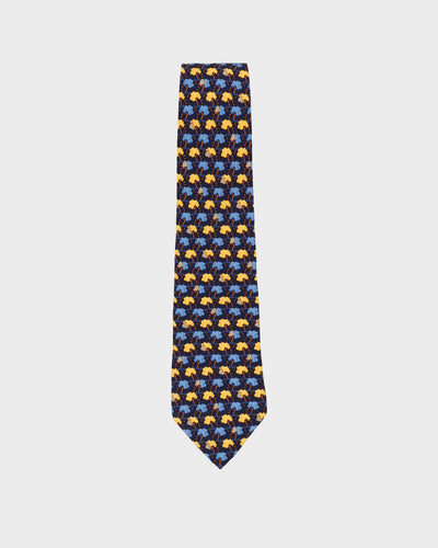 Burberry Navy / Yellow Tree Patterned Silk Tie
