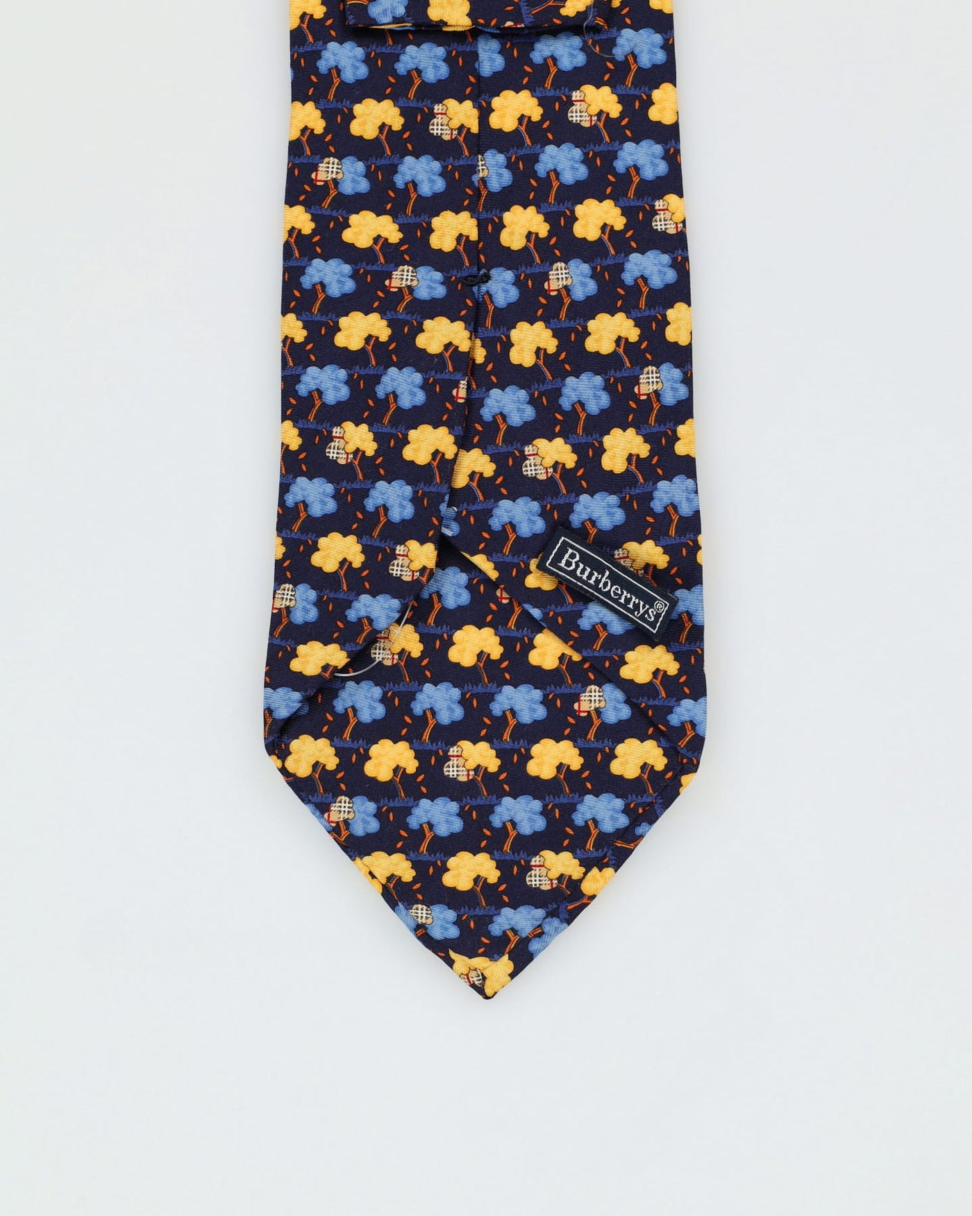Burberry Navy / Yellow Tree Patterned Silk Tie