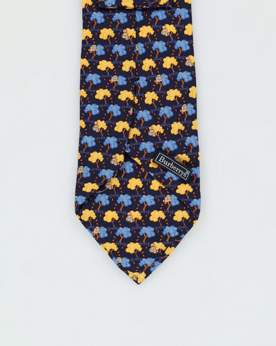 Burberry Navy / Yellow Tree Patterned Silk Tie