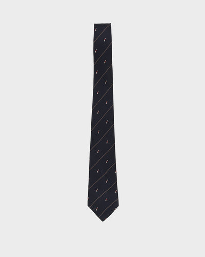 90s Oscar De La Renta Black Patterned Silk Tie