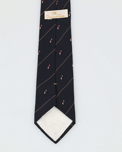 90s Oscar De La Renta Black Patterned Silk Tie