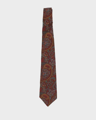 90s Oscar De La Renta Red Paisley Patterned Silk Tie