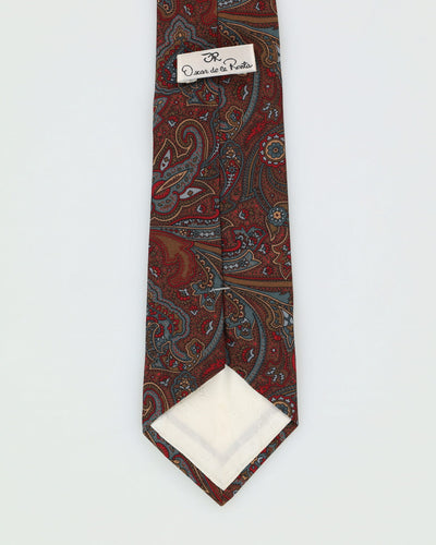90s Oscar De La Renta Red Paisley Patterned Silk Tie