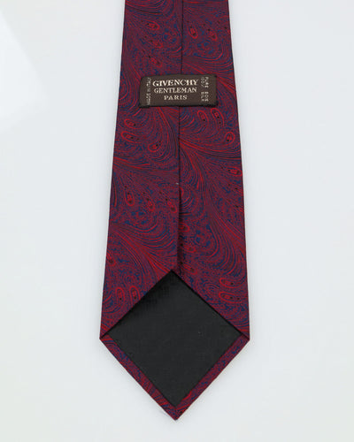 90s Givenchy Red / Blue Paisley Patterned Silk Tie