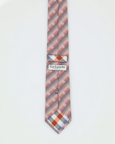 90s Guy Laroche Blue / Pink Patterned Silk Tie