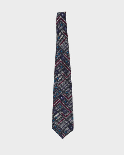 Pierre Cardin Grey / Purple / Blue Patterned Silk Tie