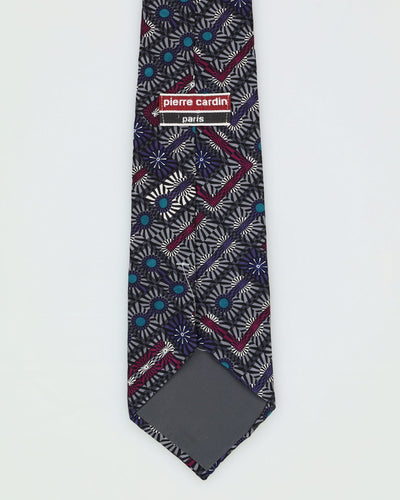 Pierre Cardin Grey / Purple / Blue Patterned Silk Tie