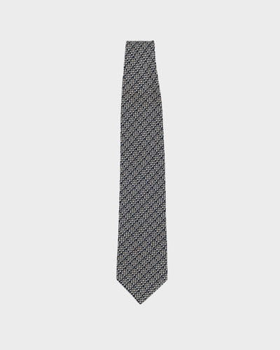 90s Aquascutum Navy Patterned Silk Tie