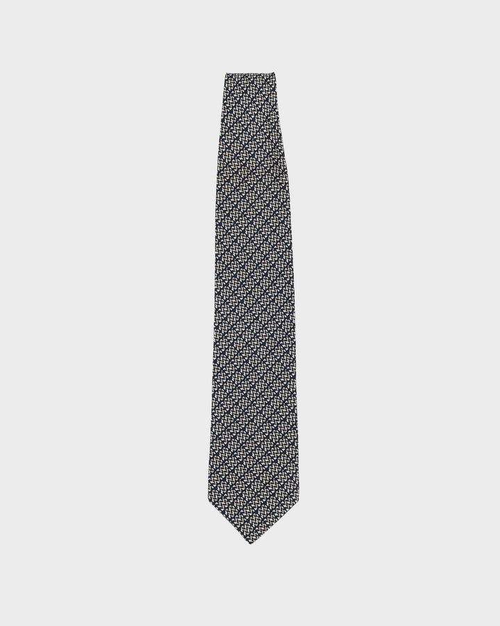 90s Aquascutum Navy Patterned Silk Tie