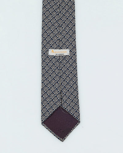 90s Aquascutum Navy Patterned Silk Tie