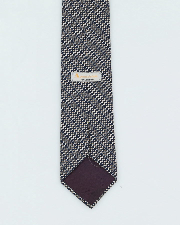 90s Aquascutum Navy Patterned Silk Tie