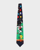 1994 Looney Tunes Sylvester &amp; Tweetie Navy / Green Patterned Tie