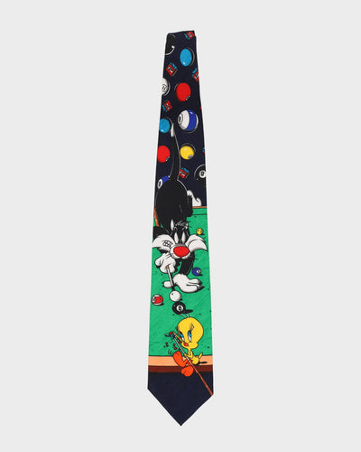 1994 Looney Tunes Sylvester & Tweetie Navy / Green Patterned Tie