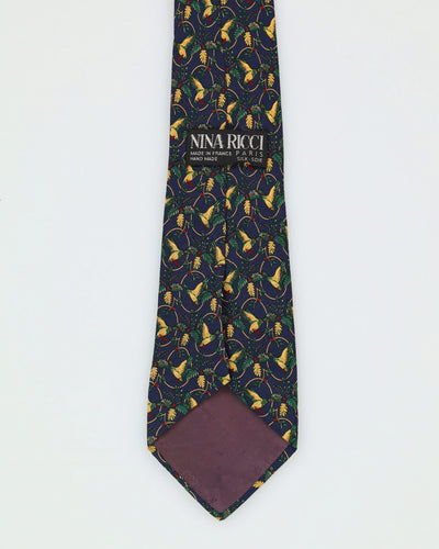 90s Nina Ricci Navy / Yellow Patterned Tie