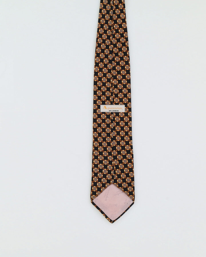 Vintage 90s Aquascutum Black / Brown Patterned Tie