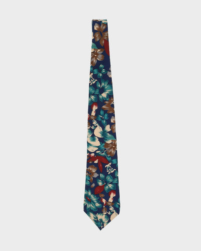 Vintage 90s Aquascutum Blue Floral  Patterned Tie