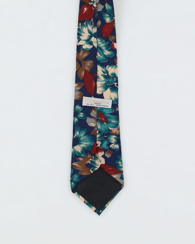 Vintage 90s Aquascutum Blue Floral  Patterned Tie