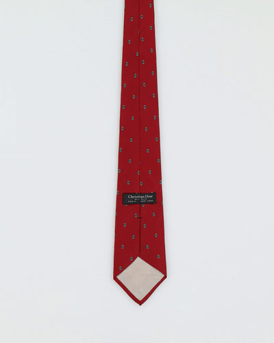 Vintage 90s Christian Dior Dark Red Silk Patterned Tie