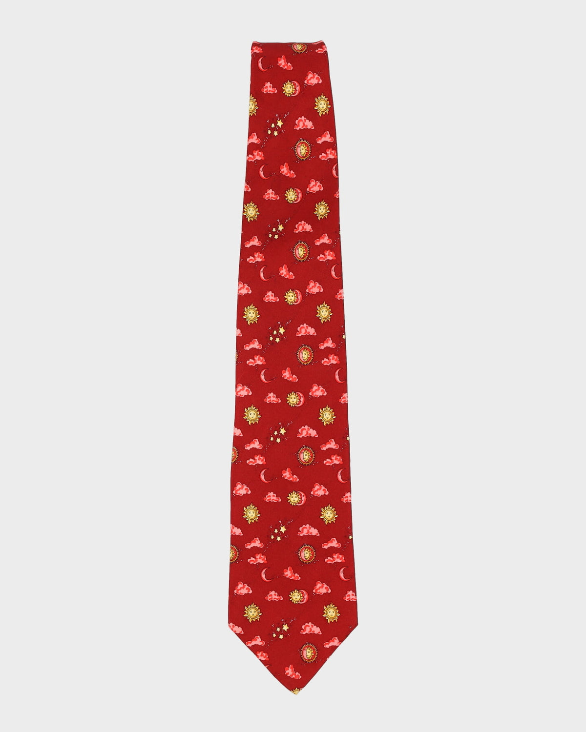 Vintage 90s Christian Dior Red Sun &amp; Moon Patterned Tie
