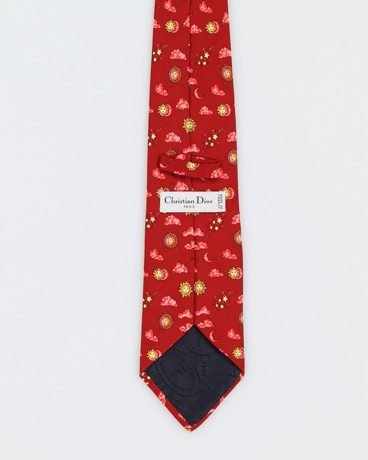 Vintage 90s Christian Dior Red Sun &amp; Moon Patterned Tie